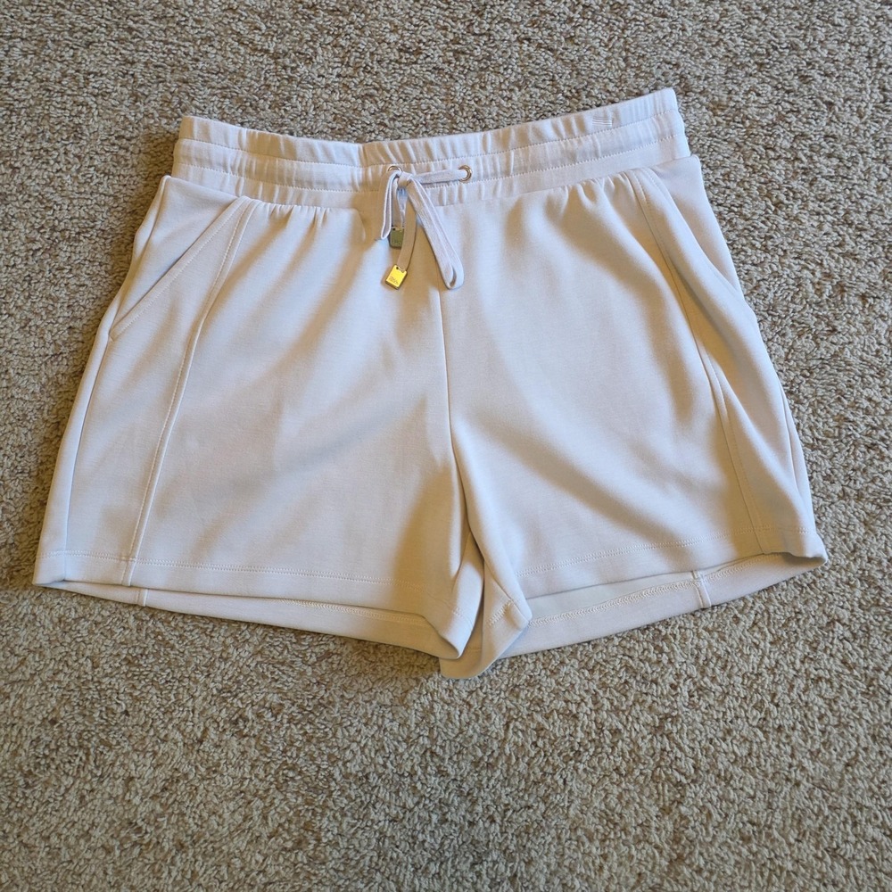 Elie Tahari Shorts Womens Large Beige Elastic Waist‎ Drawstring Pockets Casual